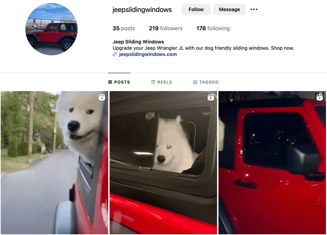 Instagram profile of Jeep Sliding Windows