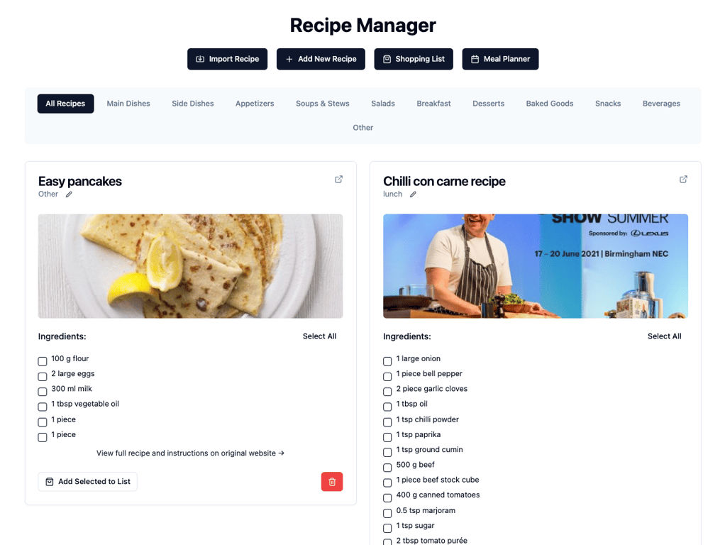 A recipe manager app built with Hostinger Horizons