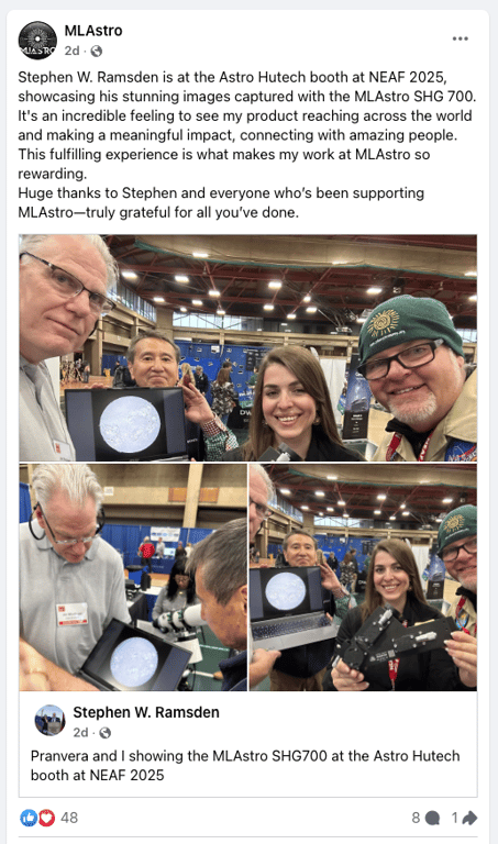 A Facebook post by MLAstro, promoting user-generated content