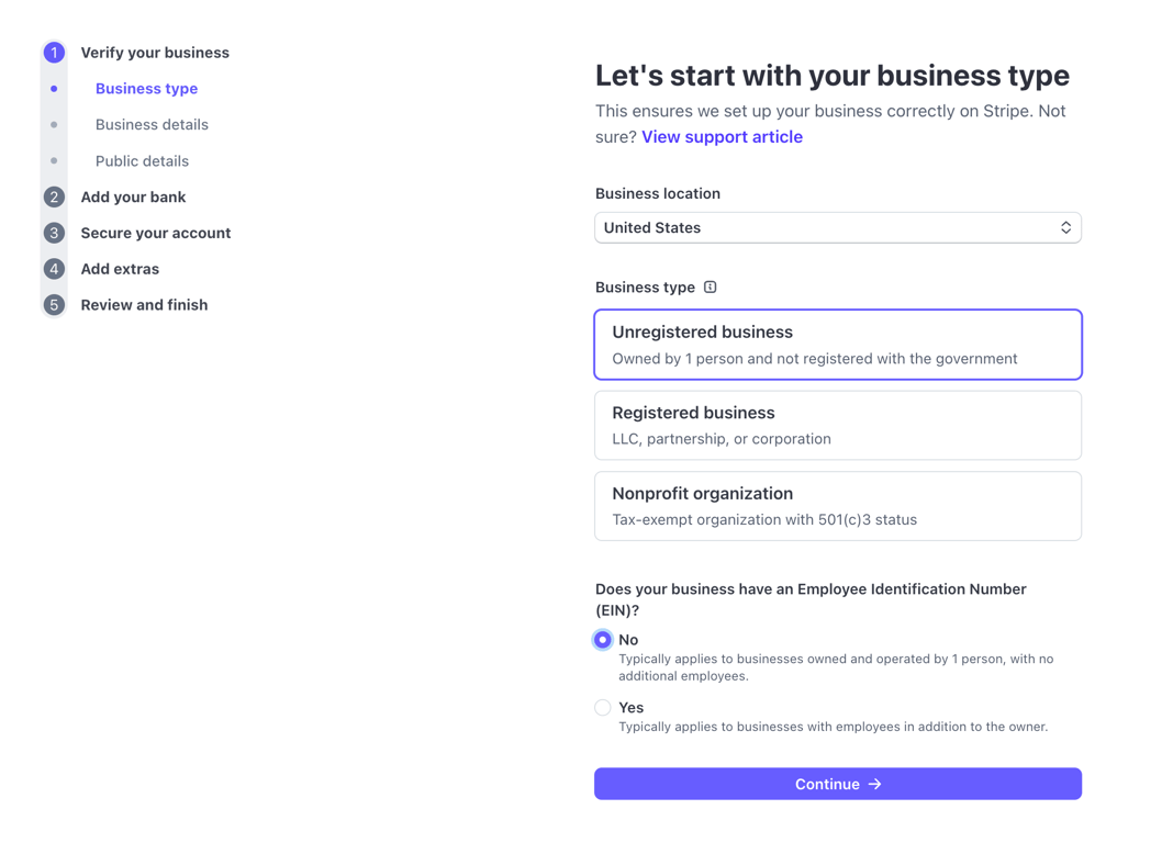 The Stripe live account onboarding process