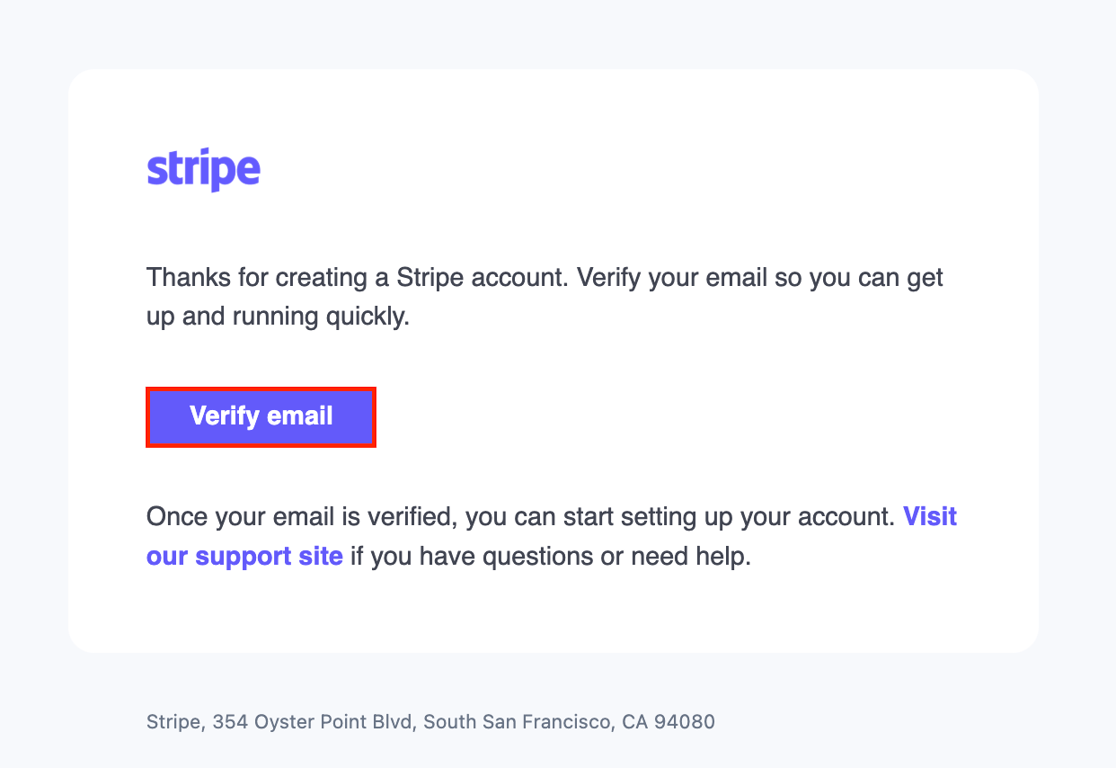 A verification email from Stripe