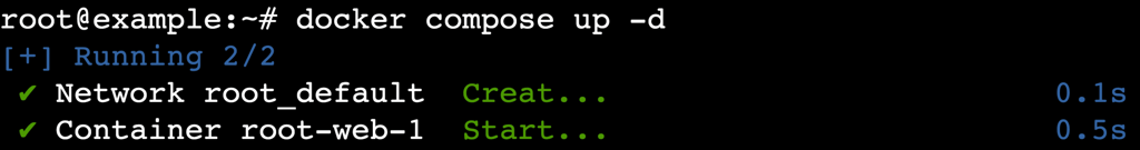 Terminal running docker compose up -d to start the environment