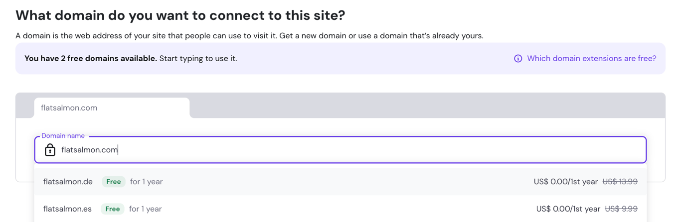 The website domain configuration menu on hPanel