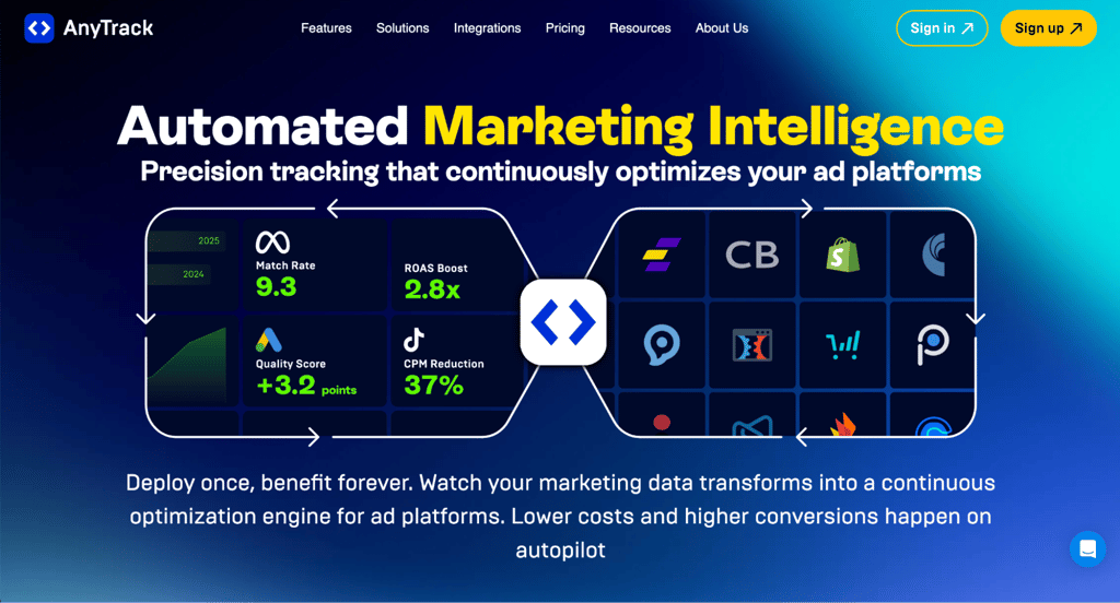 Homepage di AnyTrack