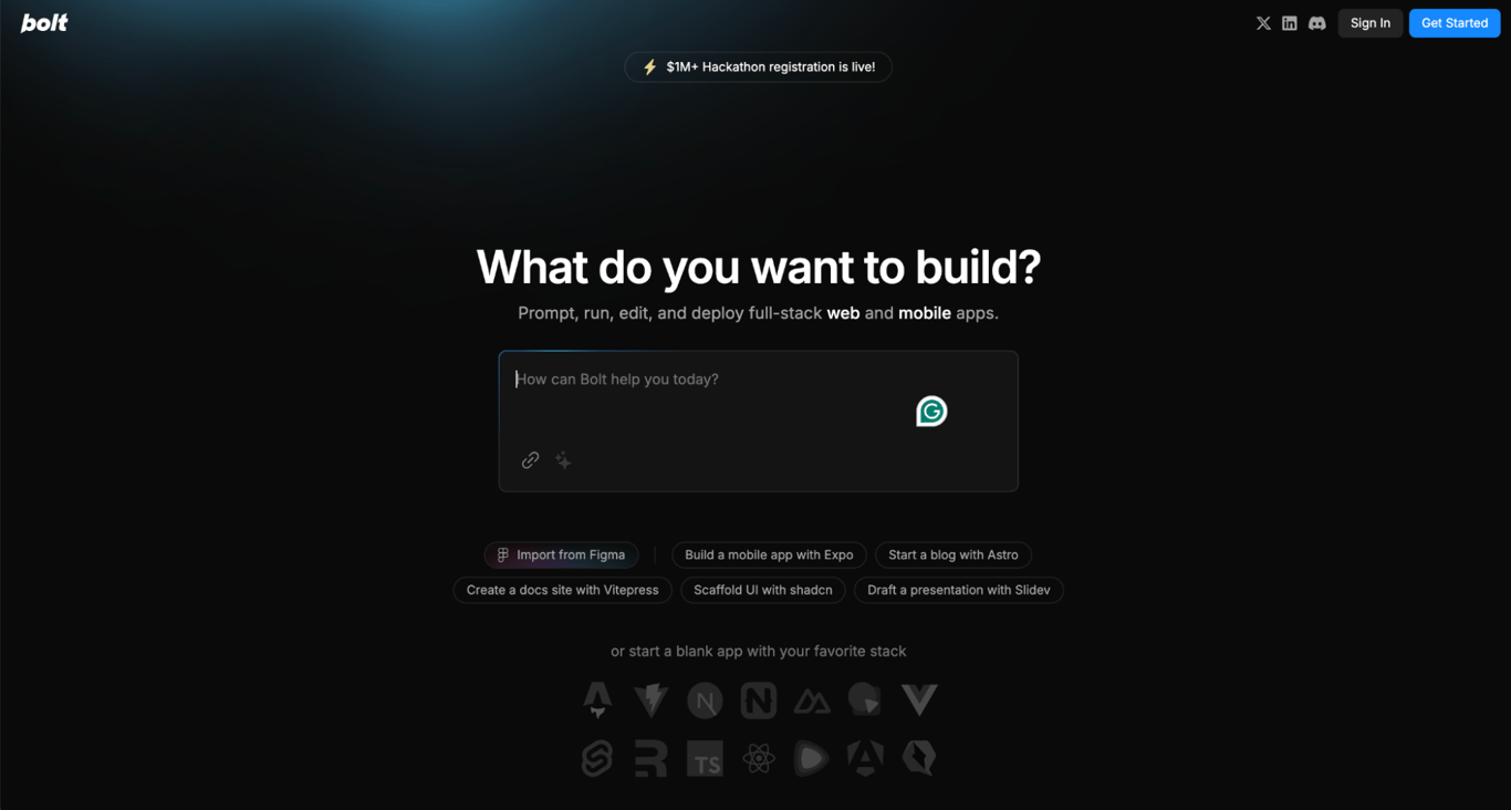 Bolt.new landing page