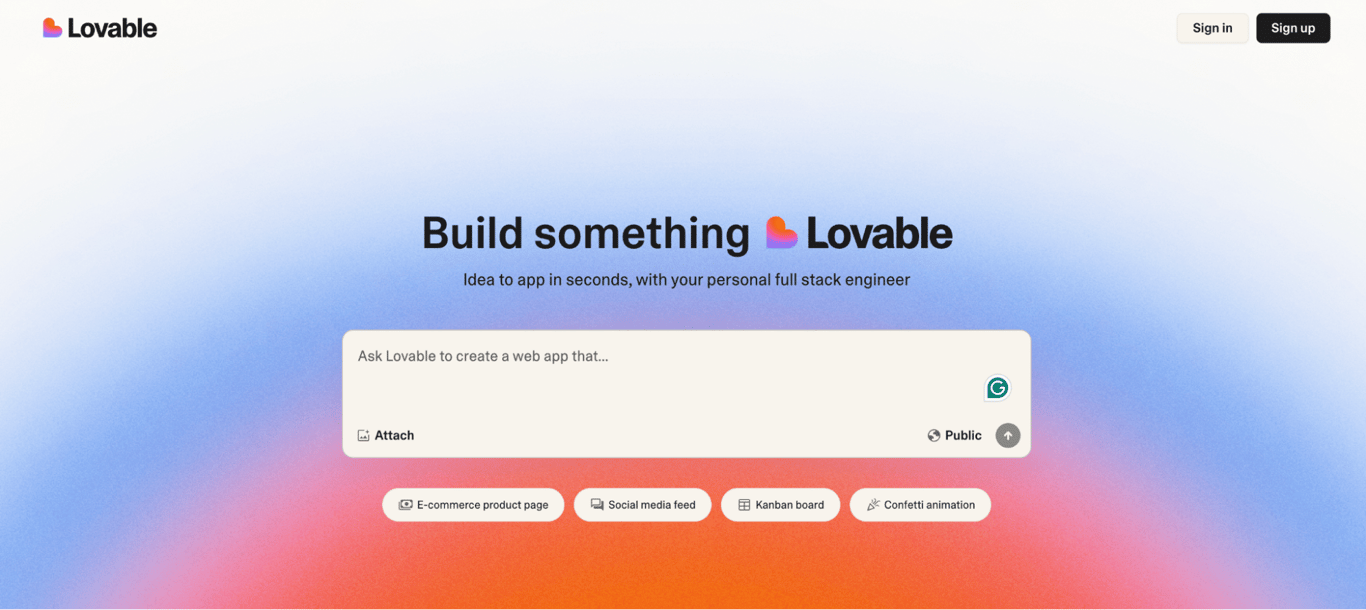 Lovable landing page