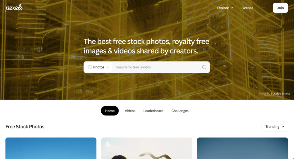 Homepage di Pexels