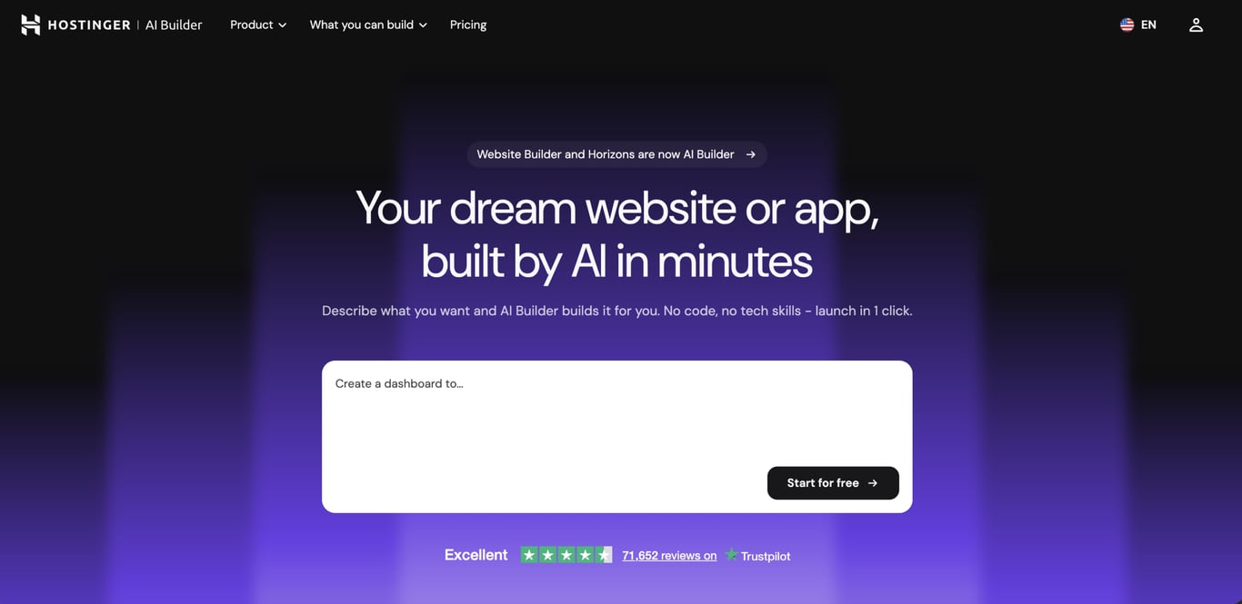 hostinger ai builder homepage