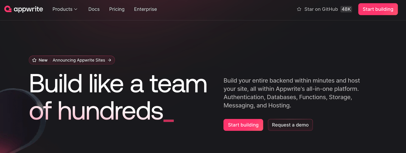 Appwrite website landing page