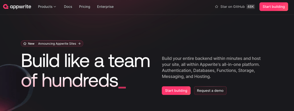 Appwrite website landing page