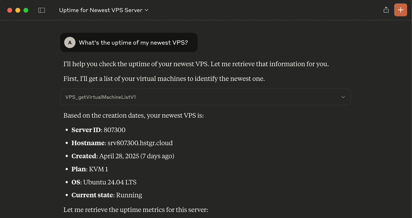 Claude checks hostinger VPS uptime