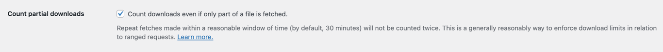 The Count partial downloads option in WooCommerce downloadable products settings