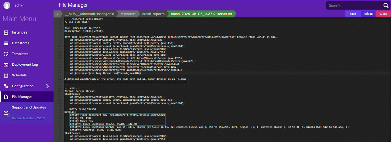 Crash report contents that include details of the entity that caused the crash.