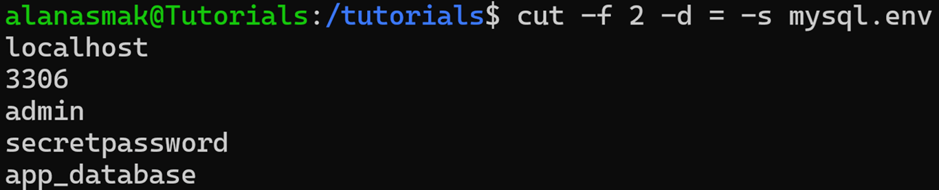 Example of the -s option with the cut command, where the extra comment line is now dropped due to the delimiter not being present in it.