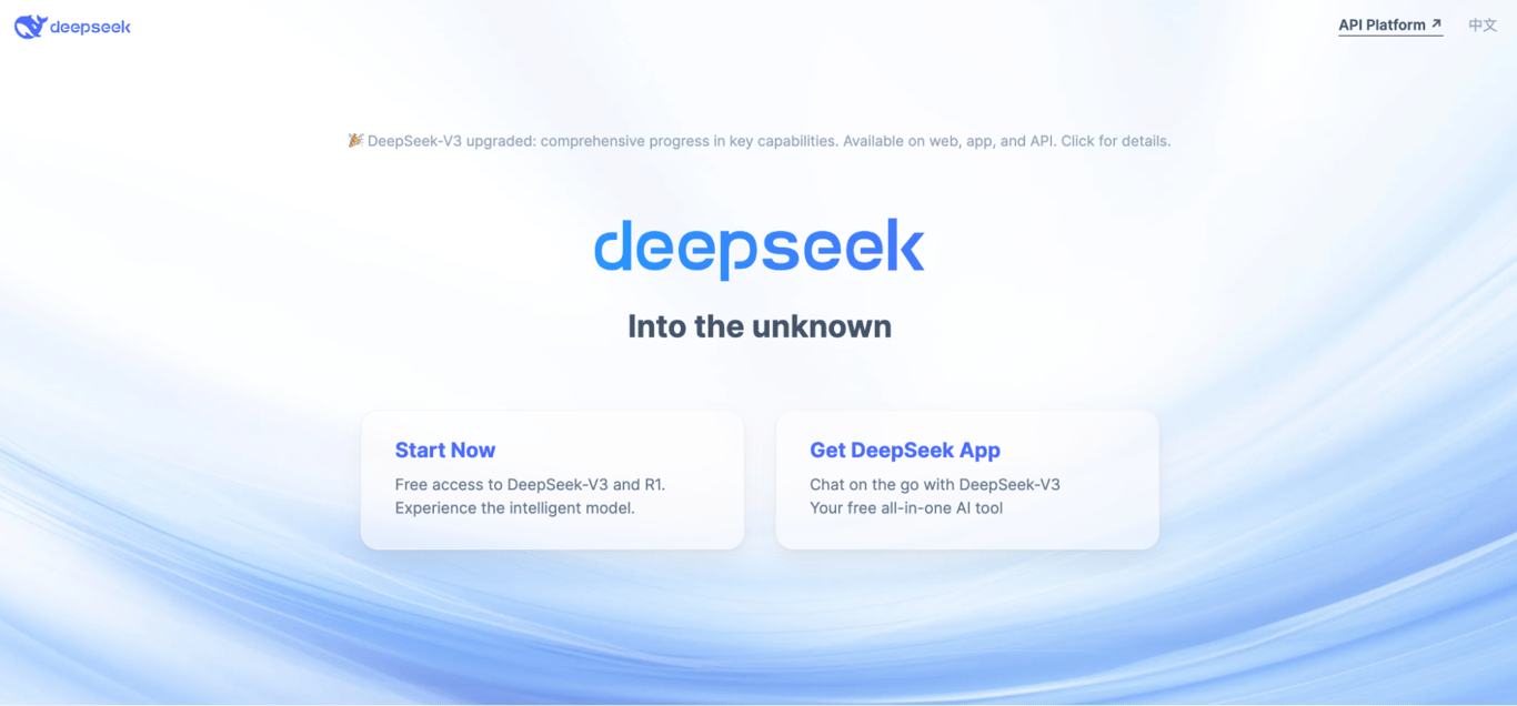 DeepSeek landing page