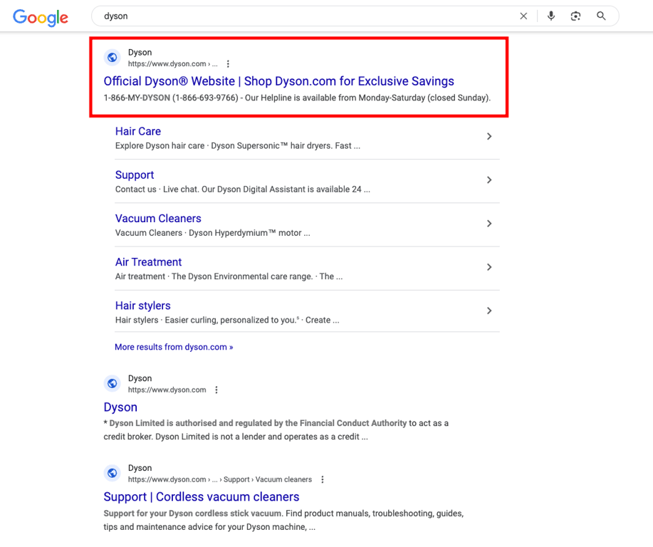 Google search results, highlighting an entry showing the business' contact information