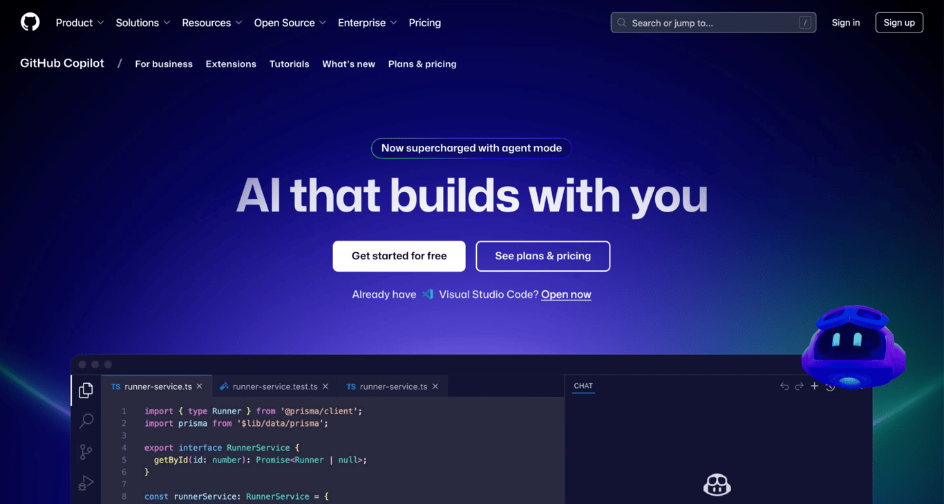 GitHub Copilot landing page