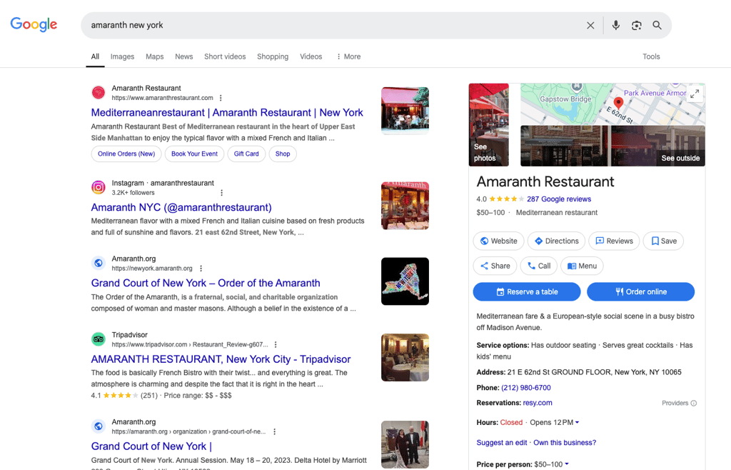 Google's search engine results page