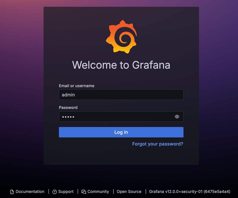 The Grafana login page