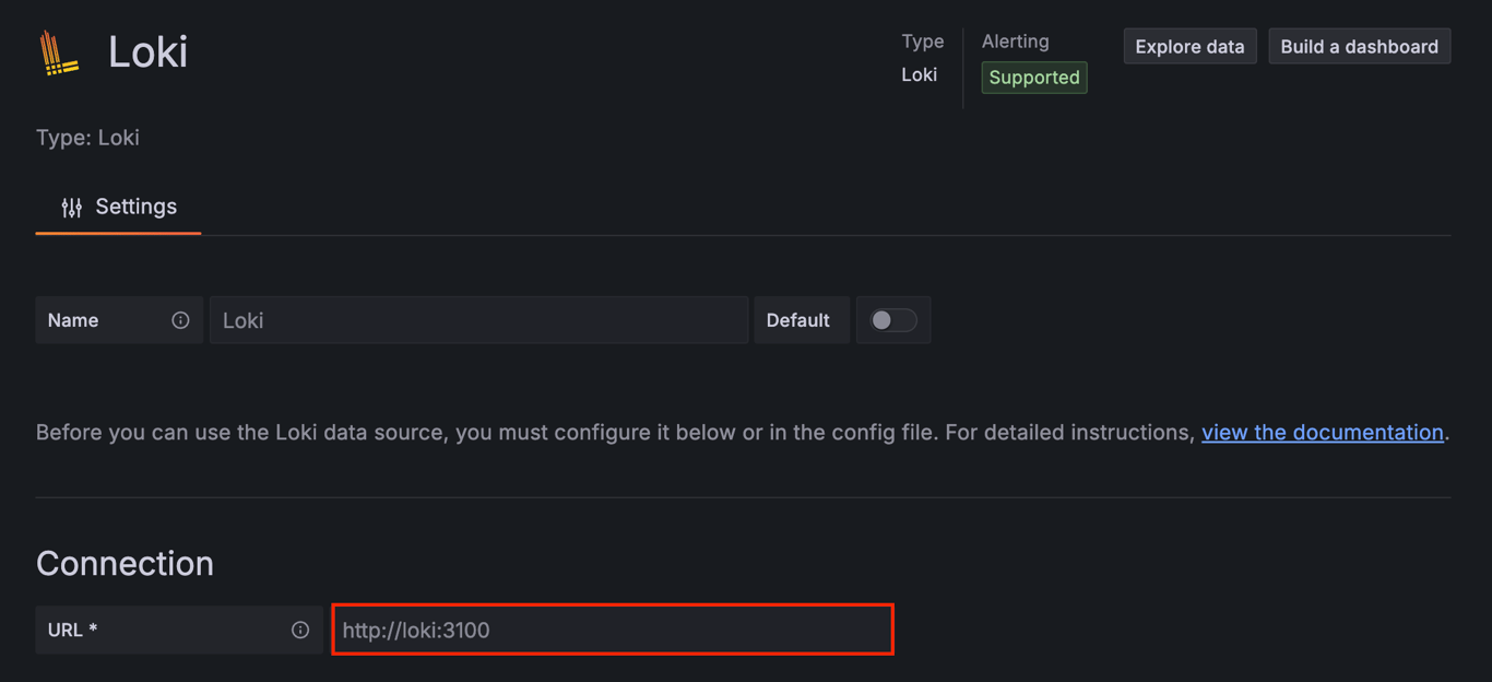 The data source configuration page for Loki in Grafana