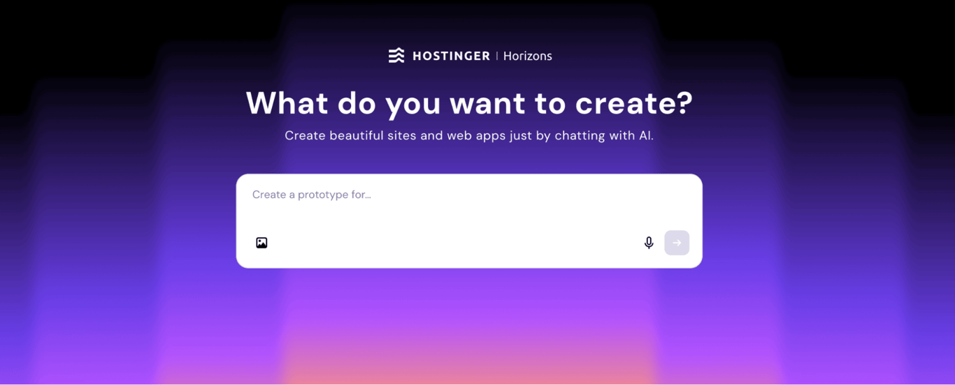 Landing page of Hostinger Horizons