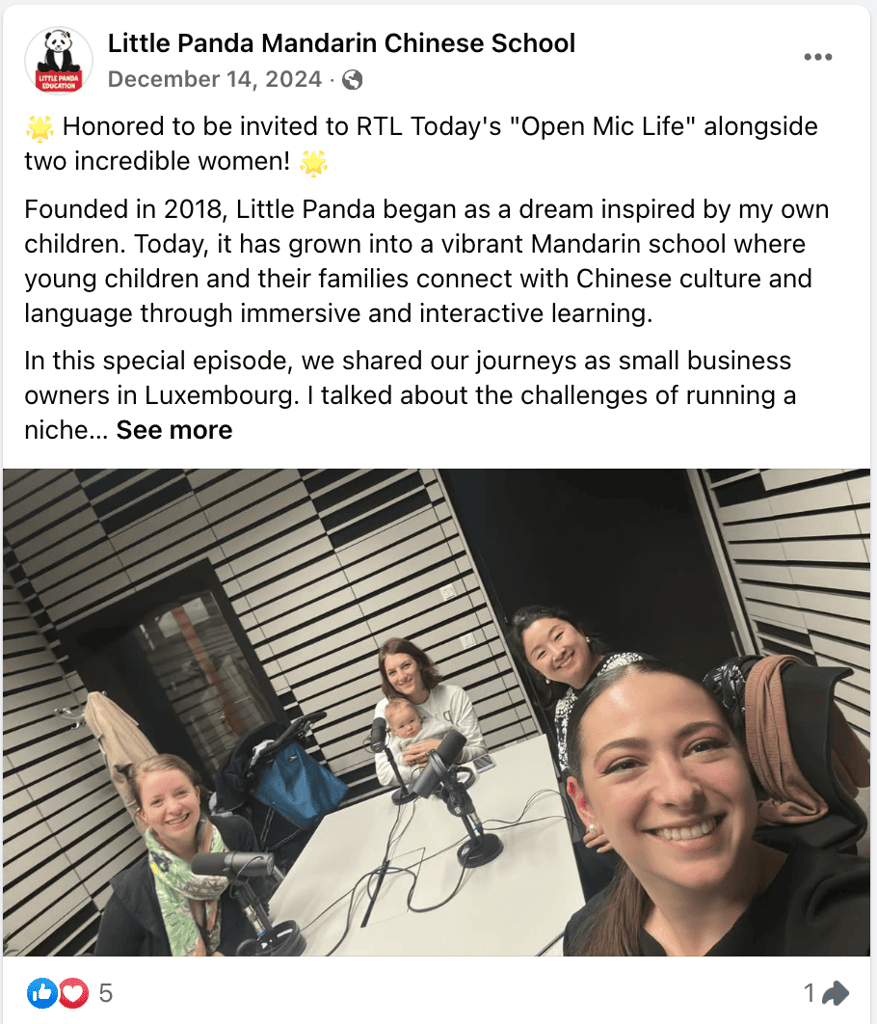 Facebook post of Little Panda Education showing podcast appearance