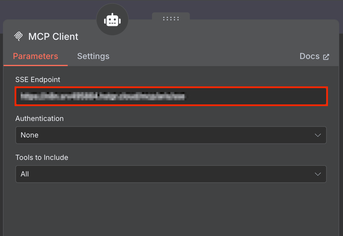 MCP client node endpoint configuration