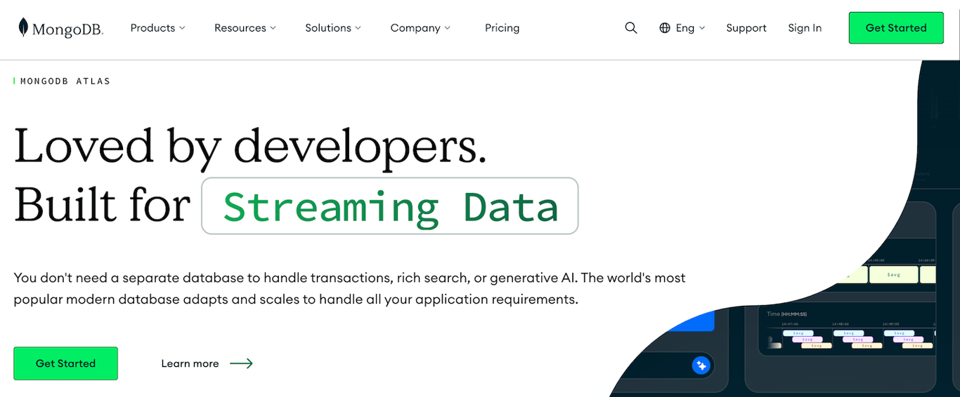 MongoDB website landing page