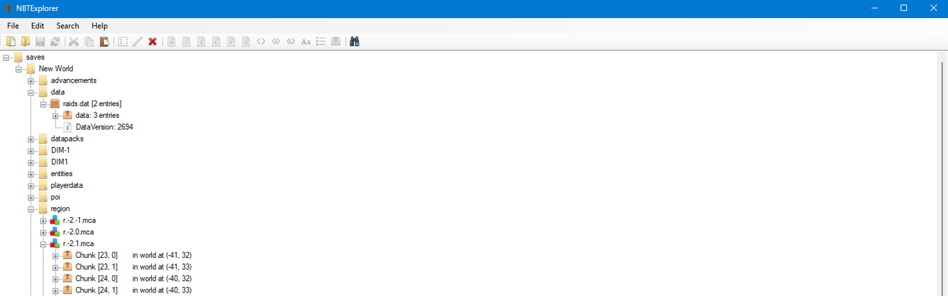 NBT Explorer world editing tool preview.