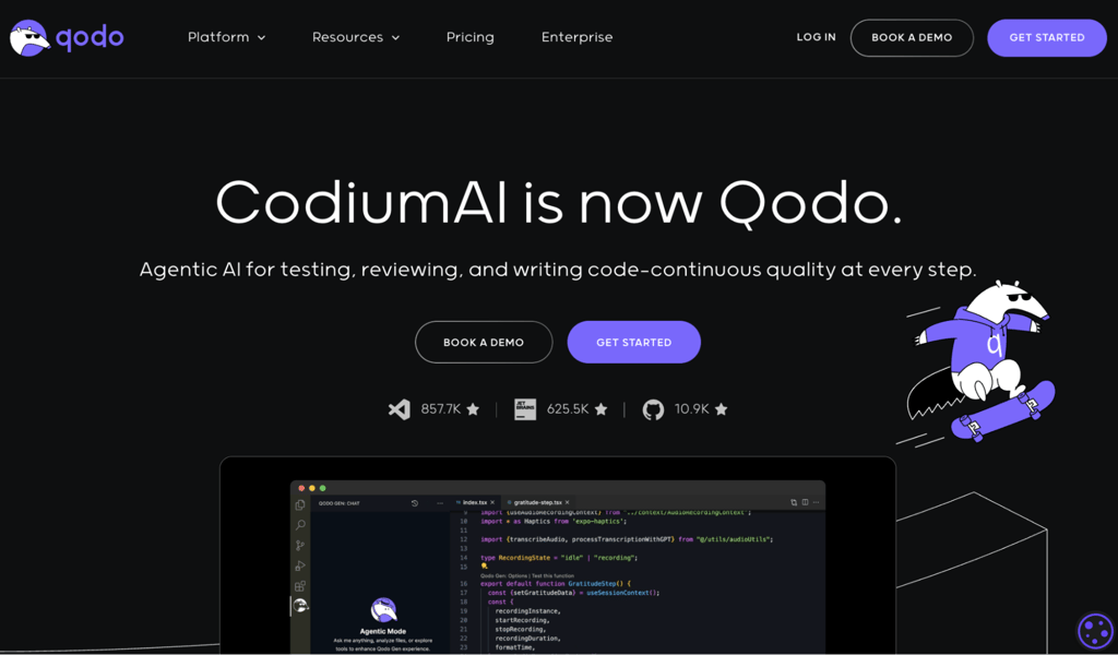 Homepage of Qodo