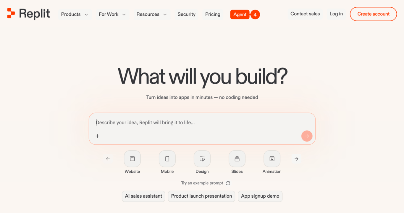 Homepage of Replit