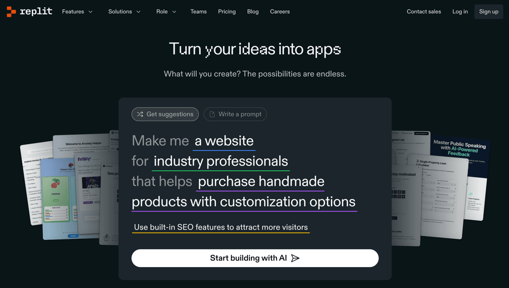 Homepage of Replit