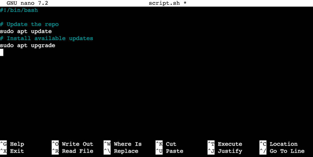 The content of a shell script on terminal