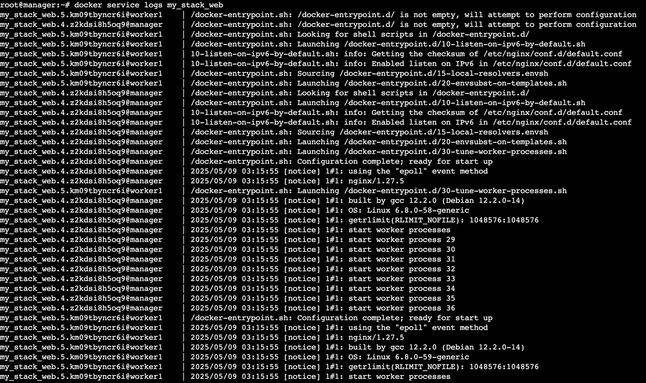 A terminal output showing logs for a service