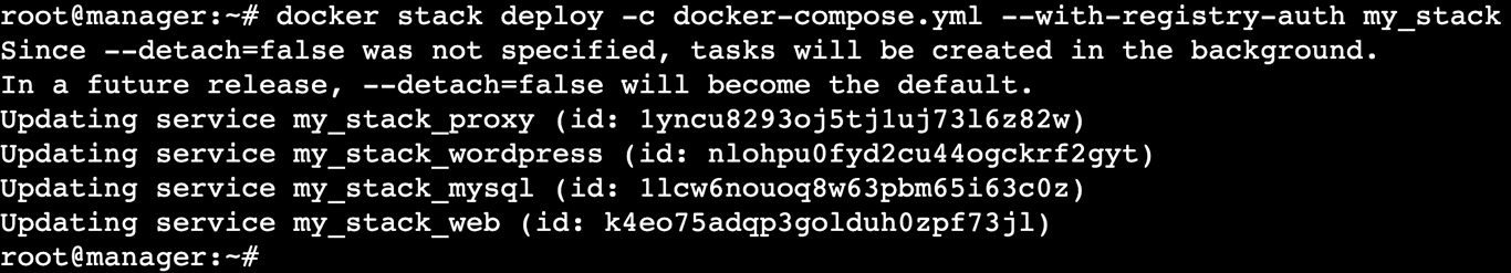 A terminal output showing the roll back process of a stack