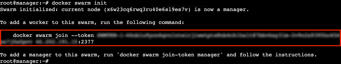A terminal output showing a docker swarm join command
