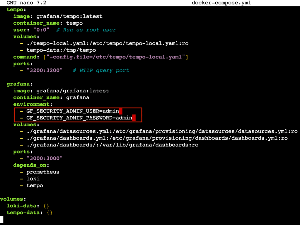 The Docker Compose file's content