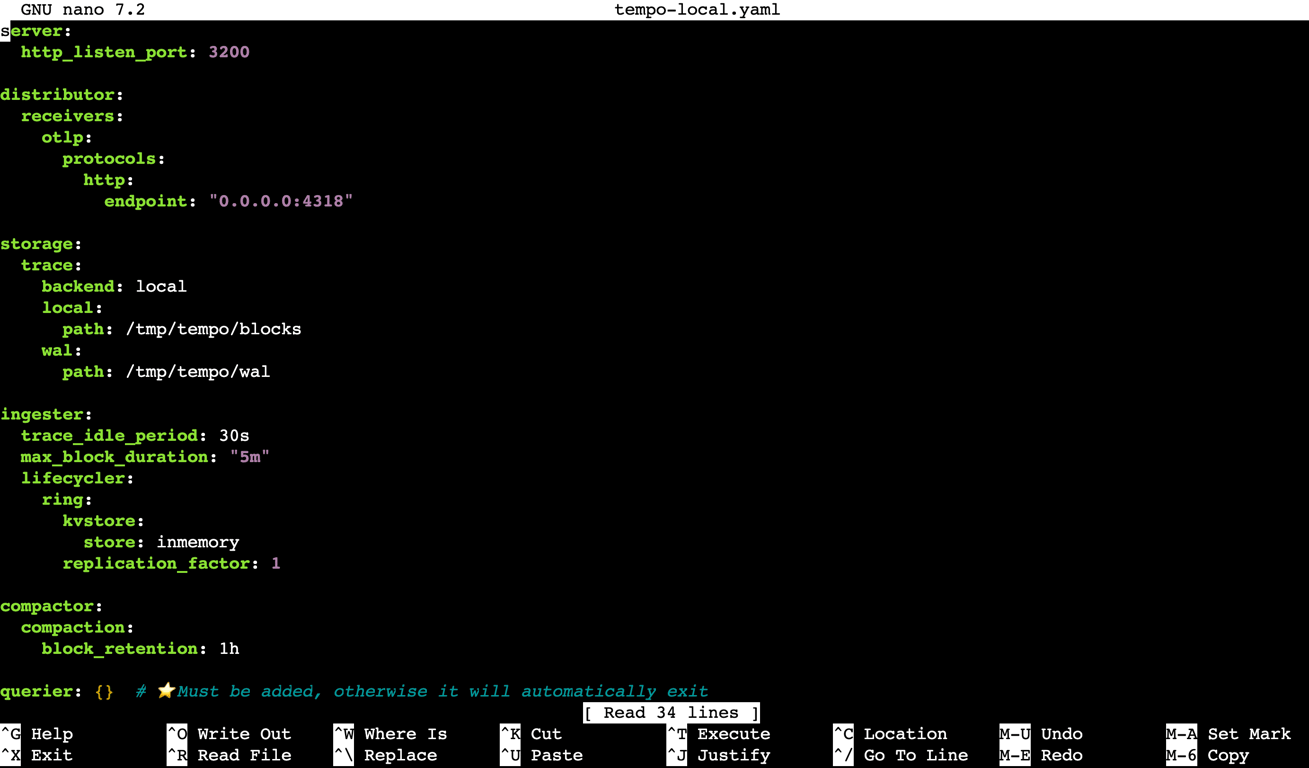 The Tempo configuration file's content