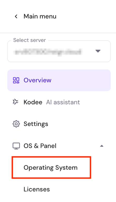 The Operating System menu on hPanel's VPS sidebar