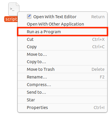 The Run as a Program button on a script's left-click menu
