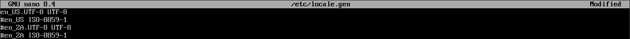 The selected locale in Arch Linux locale configuration file