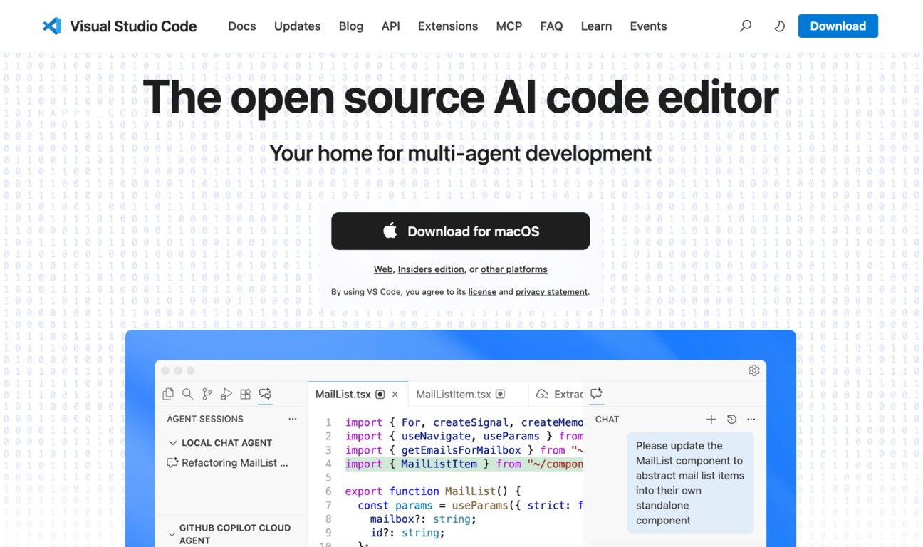 Homepage of VS Code