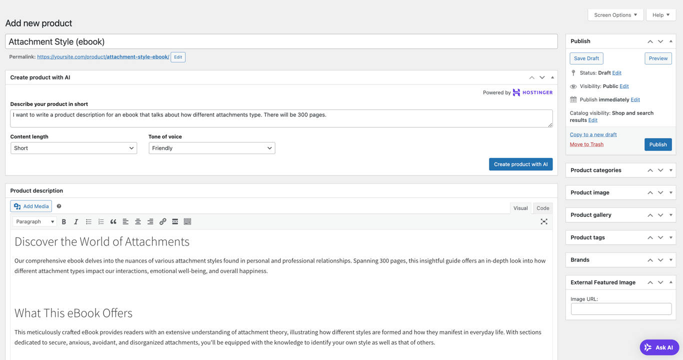 WooCommerce's product page editor interface