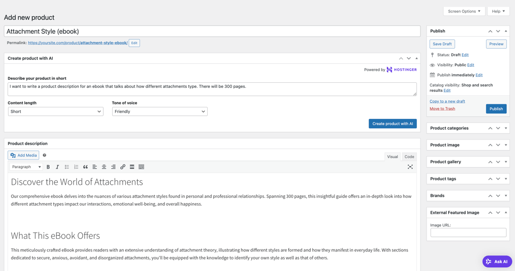 WooCommerce's product page editor interface