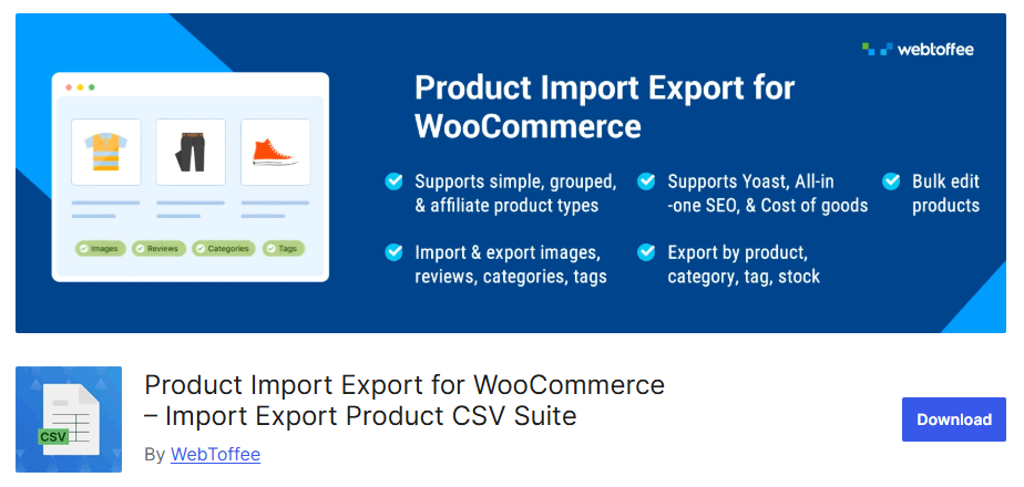 Screenshot of the Product Import Export for WooCommerce plugin page on the WordPress Plugin Directory