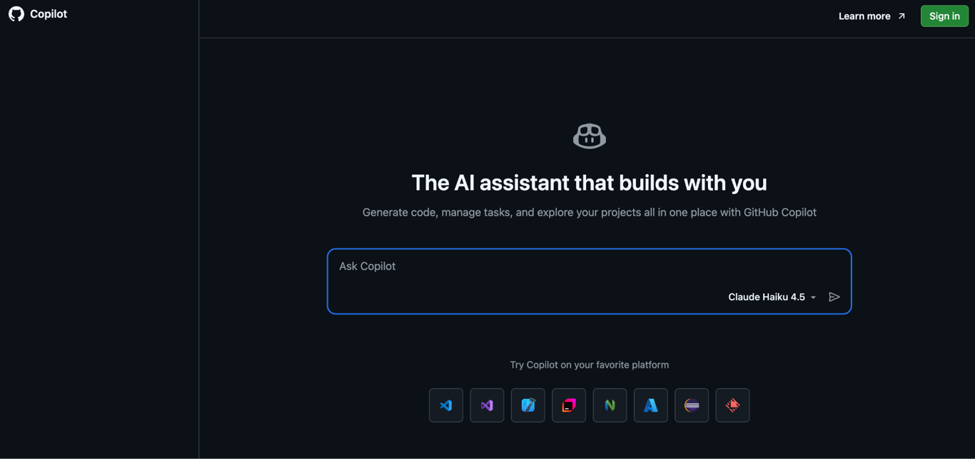 Homepage of GitHub Copilot