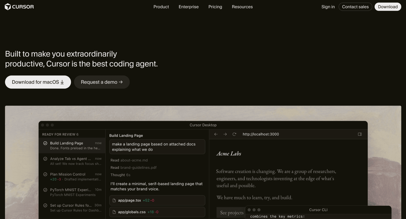 Homepage of Cursor