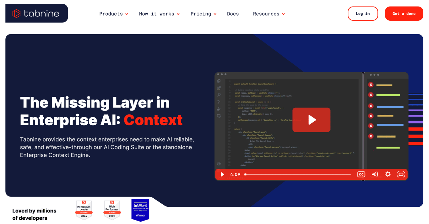 Homepage of Tabnine
