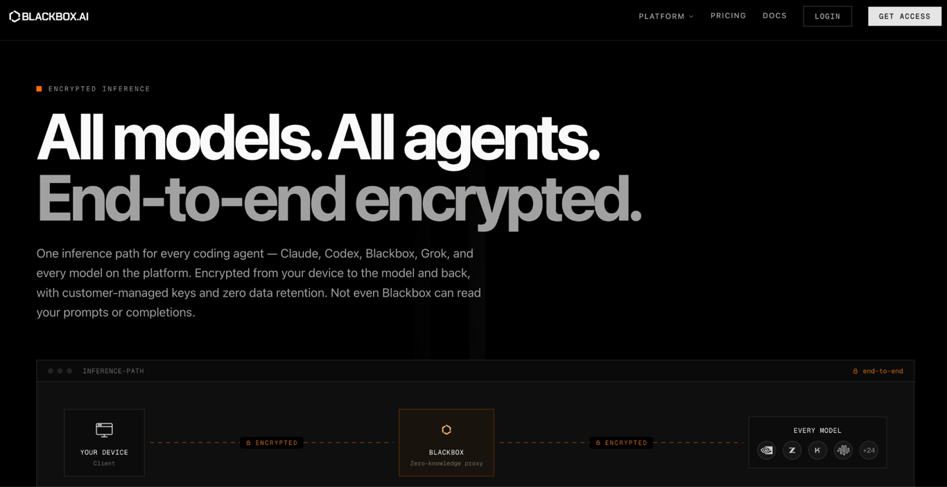 Homepage of Blackbox AI