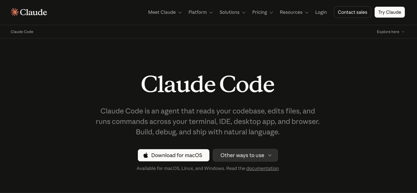 Homepage of Claude Code